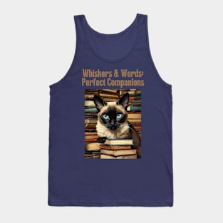 Whiskers & Words: Perfect Companions - Retro Siamese Cat Art Tank Top